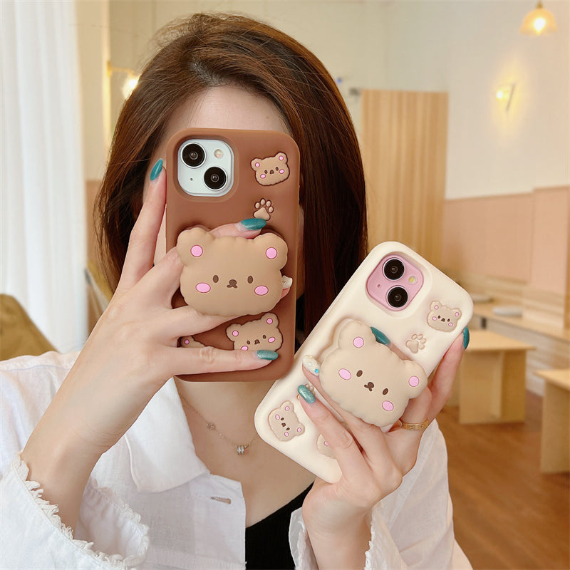 Teddy Bear 3D Cartoon Case Cotton Candy Love Graphic Animal Case with Holder